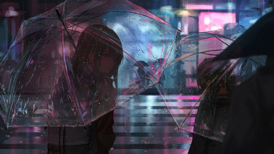 Sad Aesthetic Desktop Anime Girl With Umbrella Wallpaper
