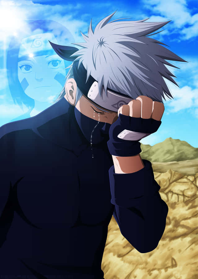 Sad Kakashi With His Hand On His Face Crying Wallpaper