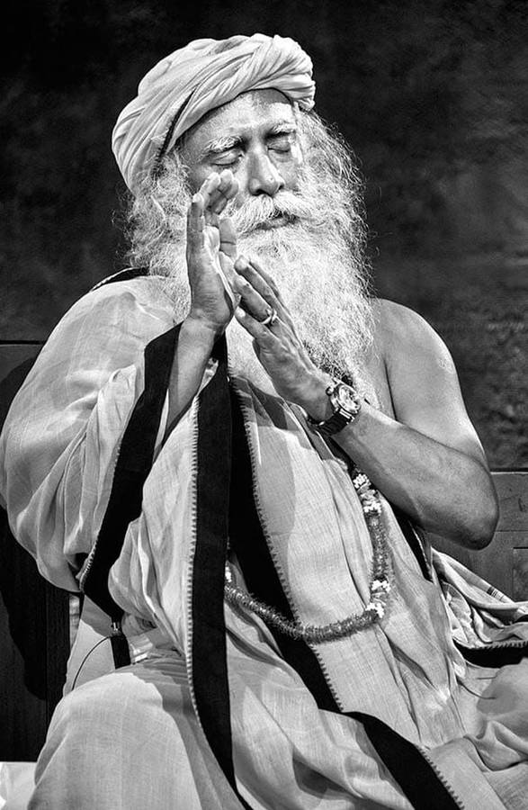 Sadhguru With Raised Hands Black And White Wallpaper