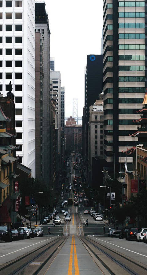 San Francisco Phone Busy Street Cloudy Sky Wallpaper