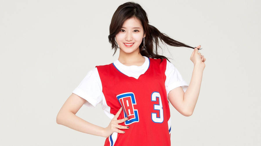Sana Of Twice Rocking A Trendy Jersey! Wallpaper