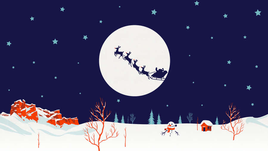 Santa Claus Flying Over A Snowy Landscape Wallpaper