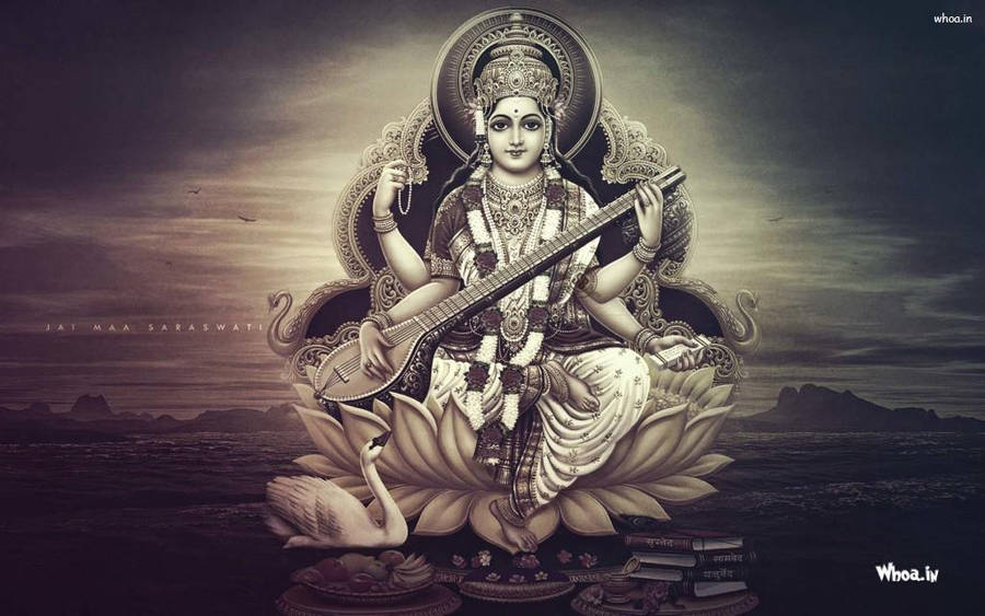 Saraswati Mata Hindu Goddess With Goose Wallpaper