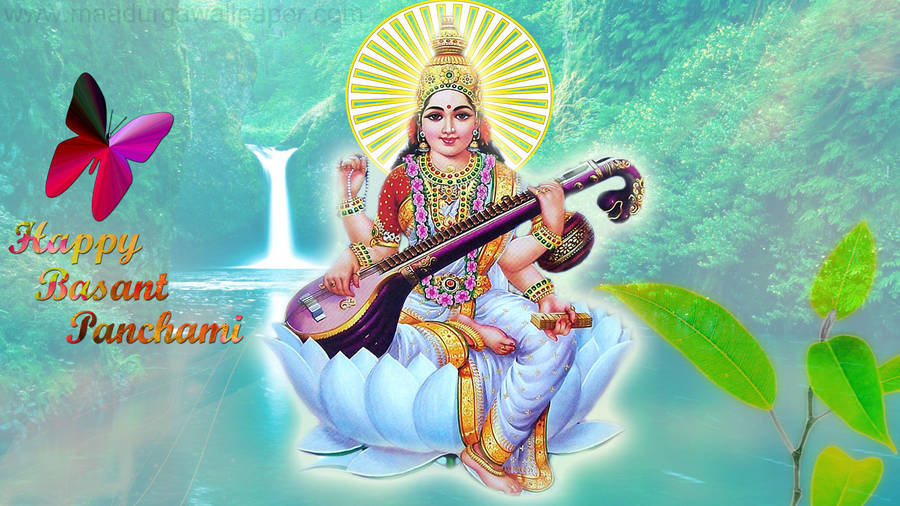 Saraswati Mata In Nature Wallpaper