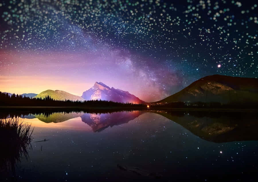 Scenic Lake And Mountains Night Hd Desktop Wallpaper