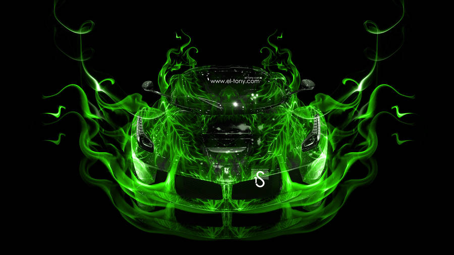 Scorching Hot Green Fire Car Wallpaper