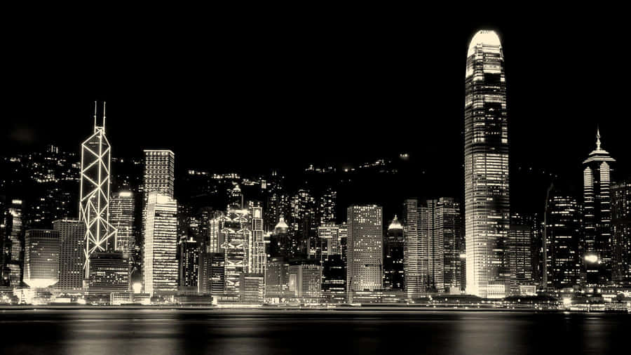 Seattle At Night Monochrome Desktop Wallpaper