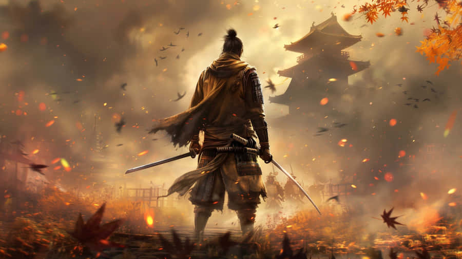 Sekiro Warrior Beneath Autumn Leaves4 K Wallpaper