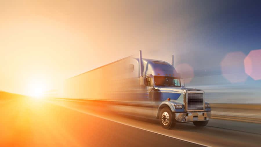 Semi Trailer Truck Sunset Departure Wallpaper