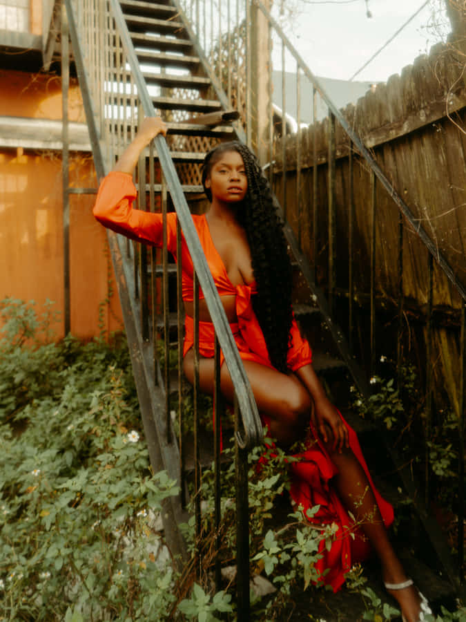 Sexy Black Woman Stairs Wallpaper