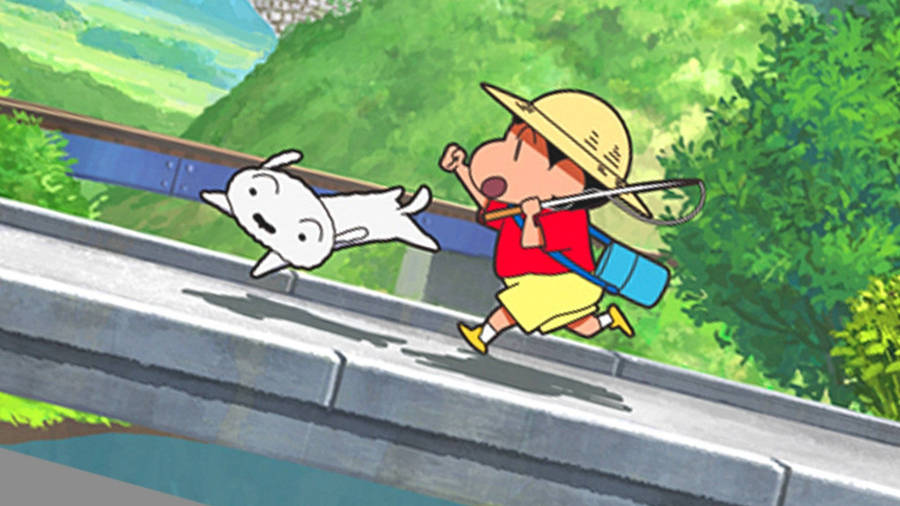 Shin Chan And Dog Running Wallpaper