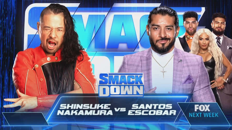 Shinsuke Nakamura Wrestling Santos Escobar In Smackdown Wallpaper