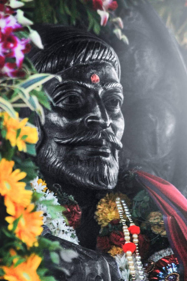 Shivaji Maharaj With Flowers Wallpaper