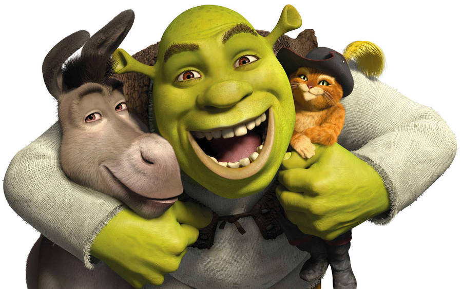 Shrek Hugging Donkey And Puss Wallpaper