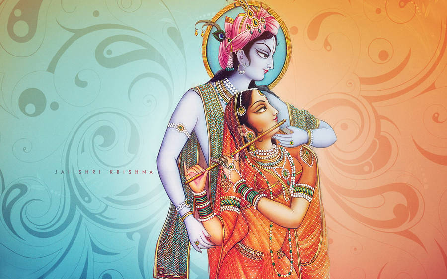 Shri Krishna Blue And Orange Wallpaper