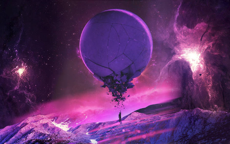 Shuttering Galaxy Moon Digital Art Wallpaper