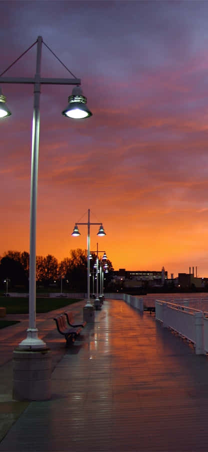 Sidewalk City Sunset Iphone Wallpaper