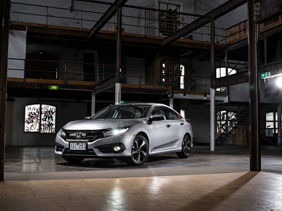 Silver 4k Honda Civic Industrial Parking Wallpaper