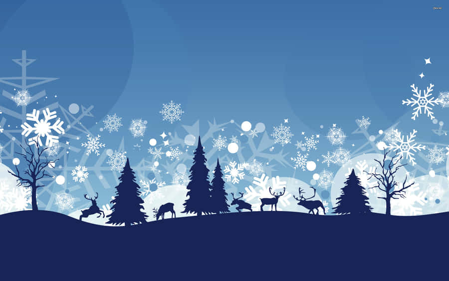 Simple Winter Christmas Scene Snowflakes Wallpaper