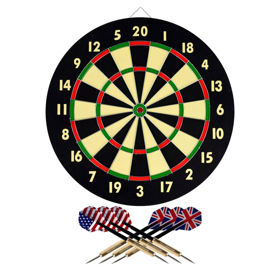 Six Precision-made Darts On A Traditional Dartboard Wallpaper