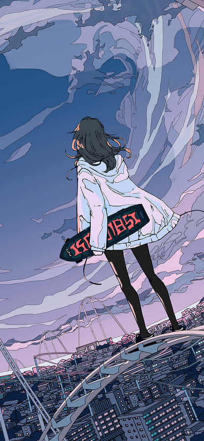 Skater Girl Aesthetic Sky Cartoon Mobile Wallpaper