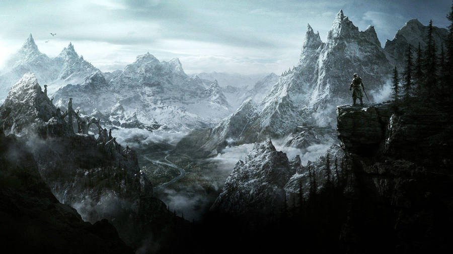 Skyrim Warrior On Mountains Wallpaper