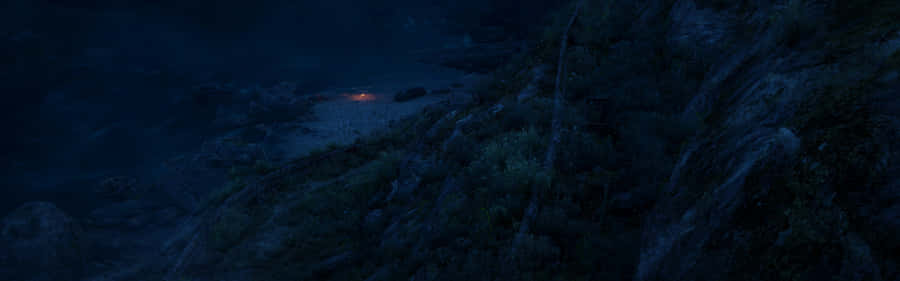 Small Bonfire On Gloomy Forest Dark Triple Monitor Wallpaper