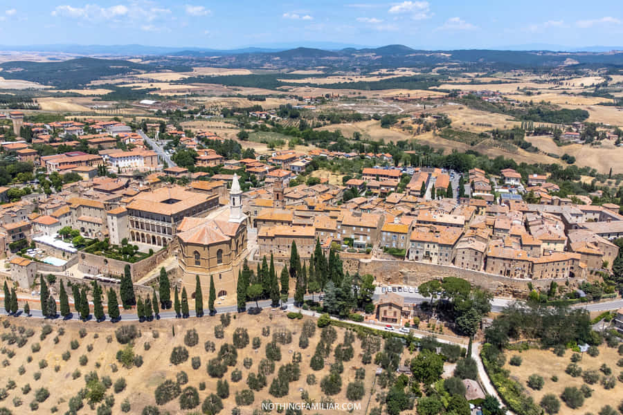 Small Town Pienza Italy Bird's Eye View Shot Wallpaper