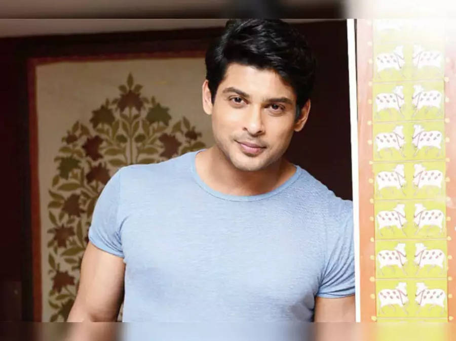 Smiling Sidharth Shukla In Blue Shirt Wallpaper