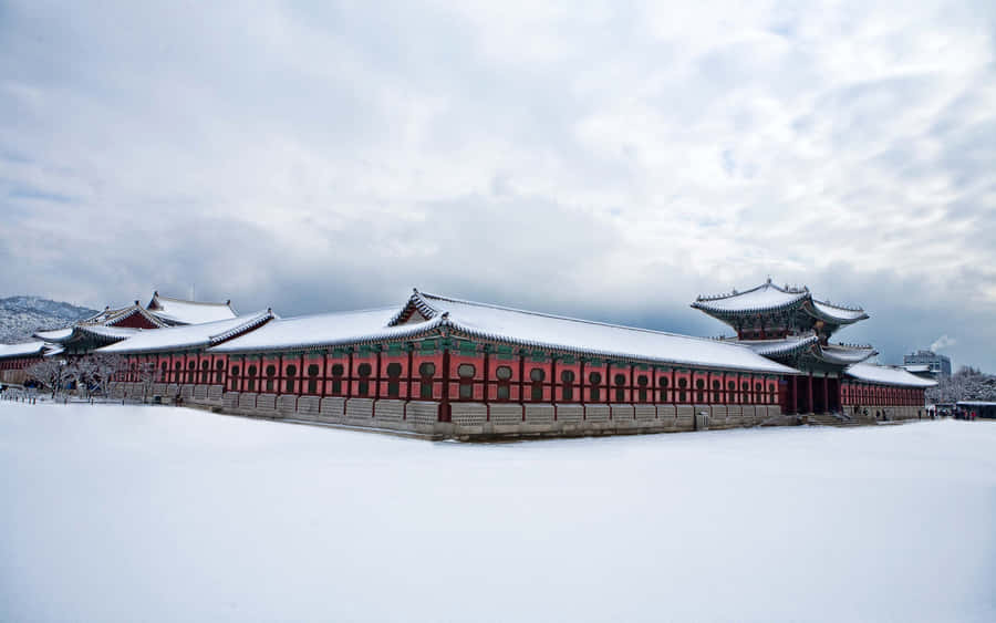Snow-covered Gyeongbokgung Palace At Winter Wallpaper