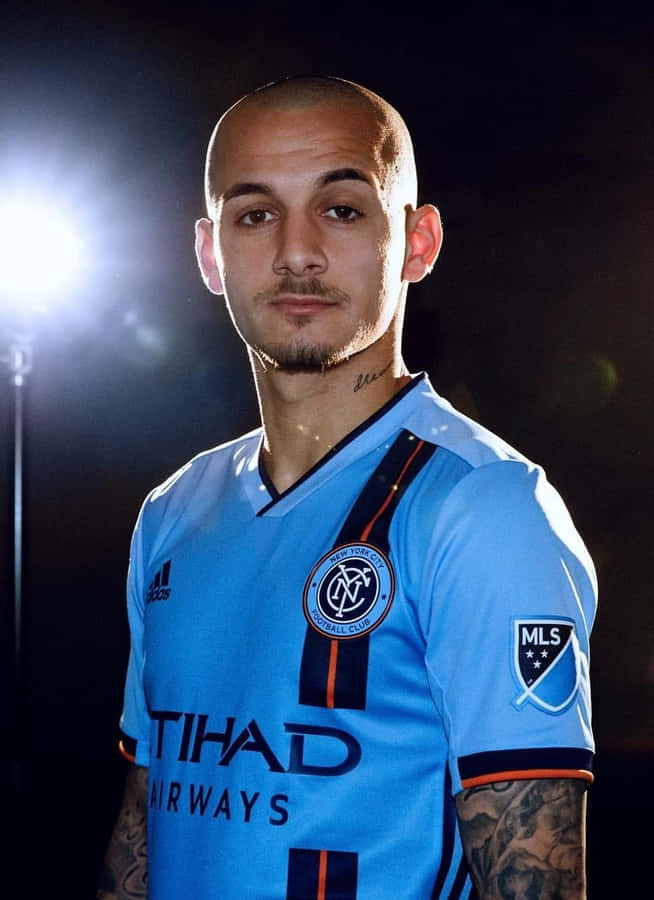 Soccer Playerin Blue Jersey Portrait Wallpaper