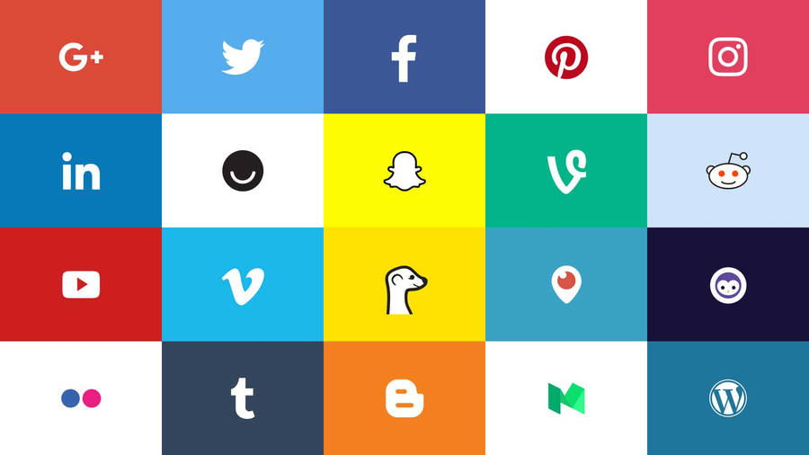 Social Media Icons On Colourful Tiles Wallpaper