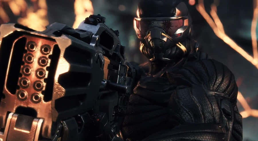 Soldier Pointing His Typhoon Gun Crysis Hd Wallpaper