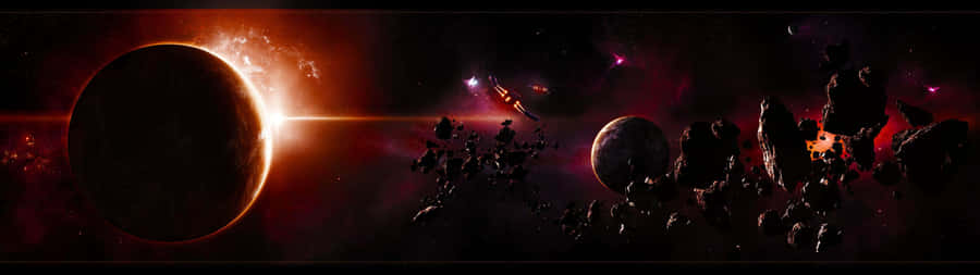 Space Hd 3840x1080 Planets Metoroids Wallpaper