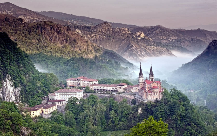 Spain Covadonga Village Aerial Wallpaper