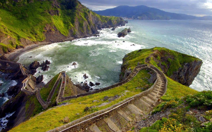 Spain Island Gaztelugatxe Stairs Wallpaper