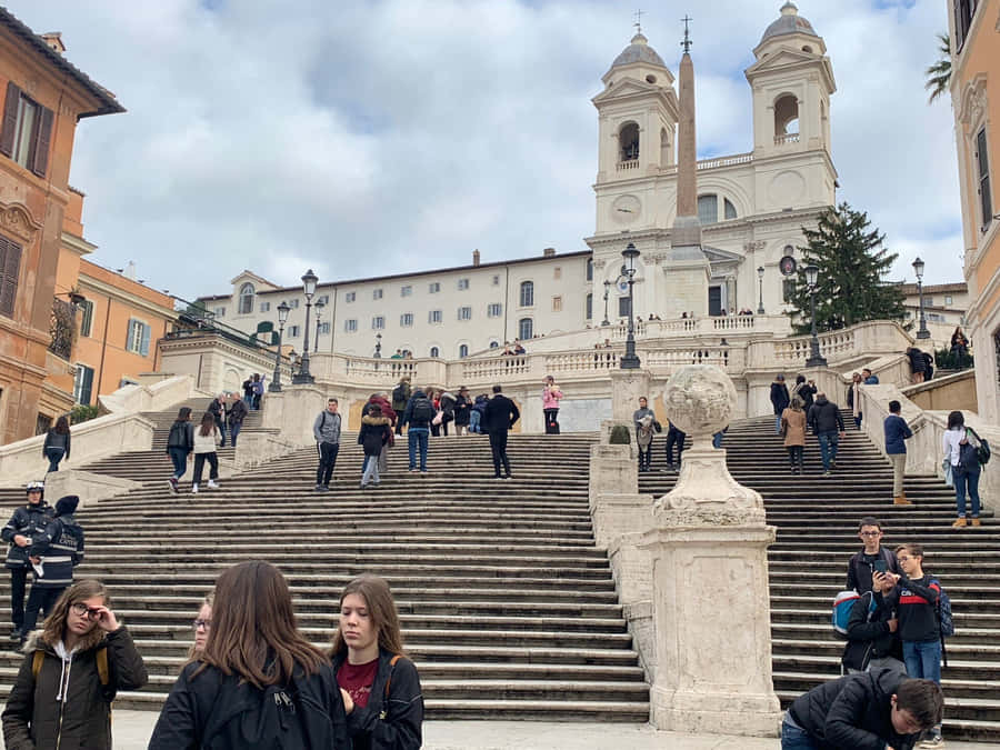 Spanish Steps Cloudy Sky Wallpaper