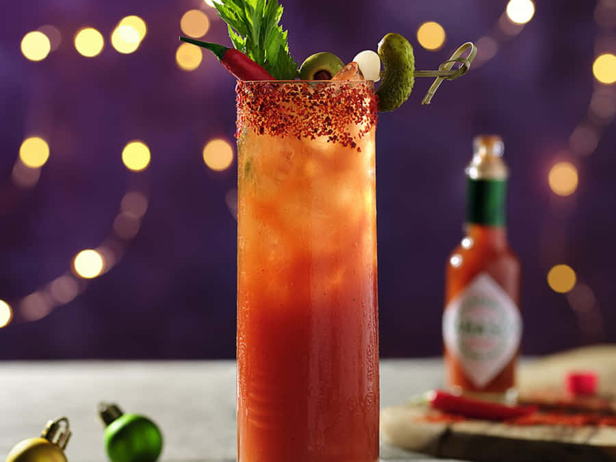 Spicy Bloody Mary Cocktail Garnished With Crisp Jalapenos. Wallpaper