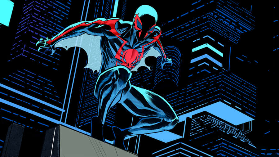 Spider-man 2099 Swinging Through The Future City Wallpaper