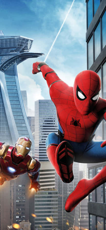 Spider-man And Iron Man Team Up For Battle Wallpaper