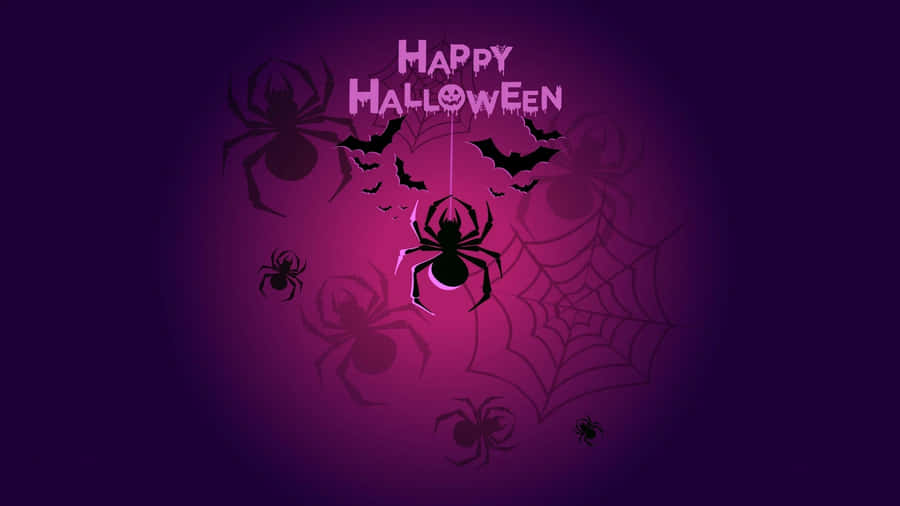Spider On Web Purple Halloween Greeting Wallpaper