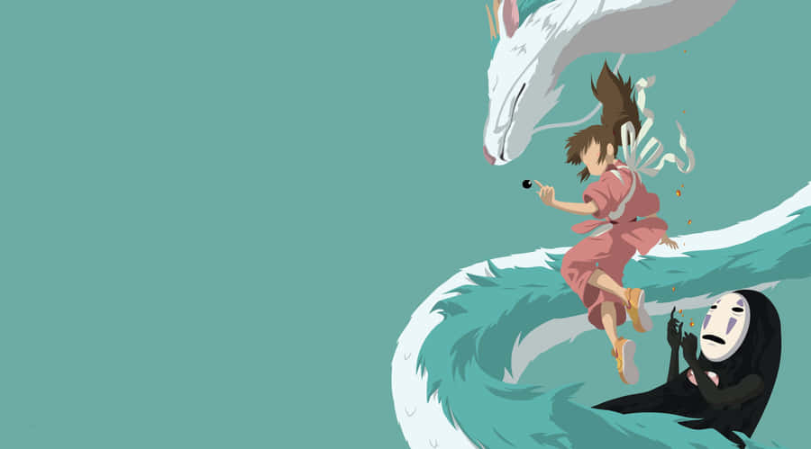 Spirited Away Main Characters Minimalist Vector Wallpaper