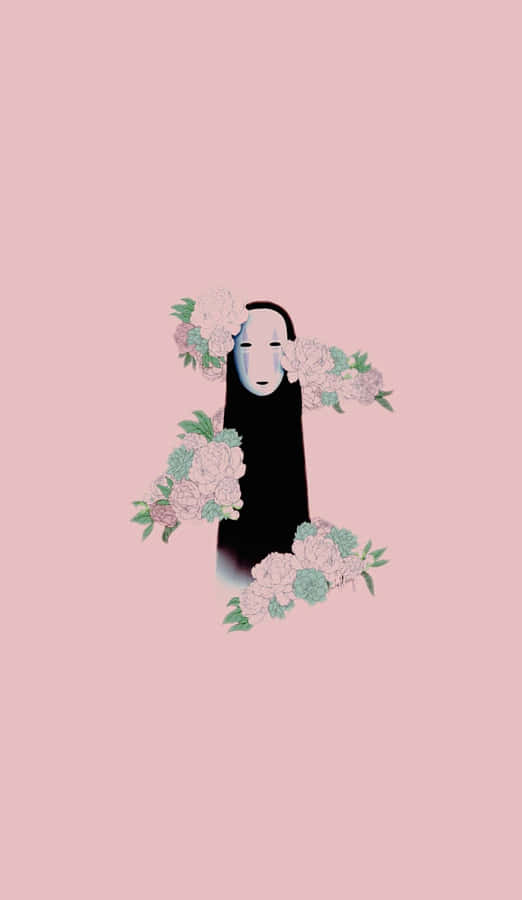Spirited Away Pink No Face Minimalist Floral Wallpaper