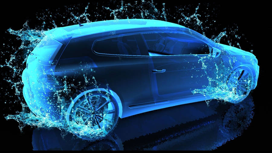 Splashing Neon Blue Car Wallpaper