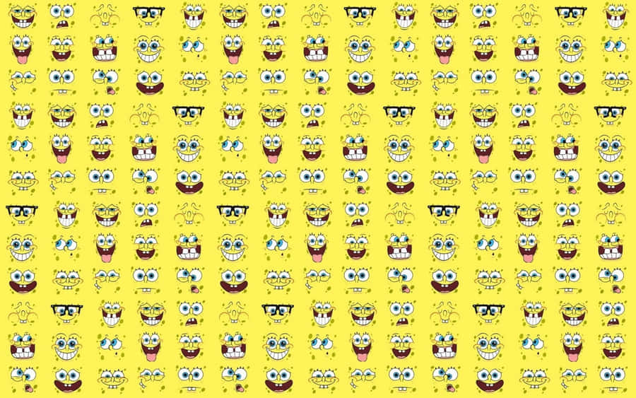 Spongebob Squarepants Wallpaper With Many Faces On It Wallpaper