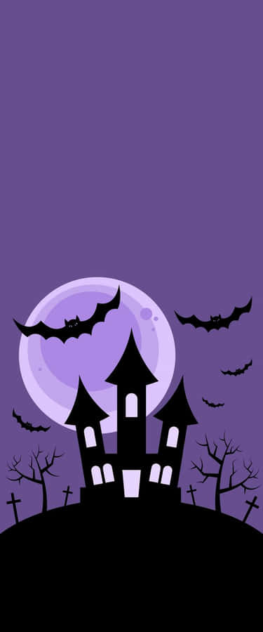 Spooky Castle Surrounded By Dead Trees Purple Halloween Wallpaper