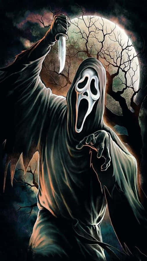 Spooky Ghostface Figure From The Iconic Scream Movie Wallpaper