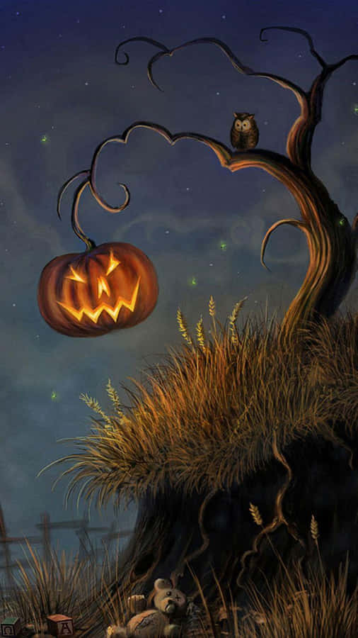 Spooky Halloween Pumpkinand Owl Wallpaper