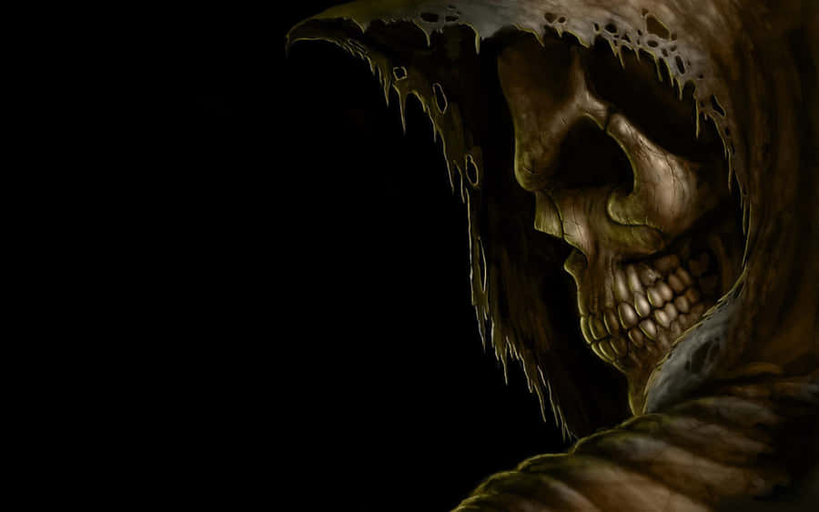 Spooky Halloween Skeleton Grinning In The Moonlight Wallpaper