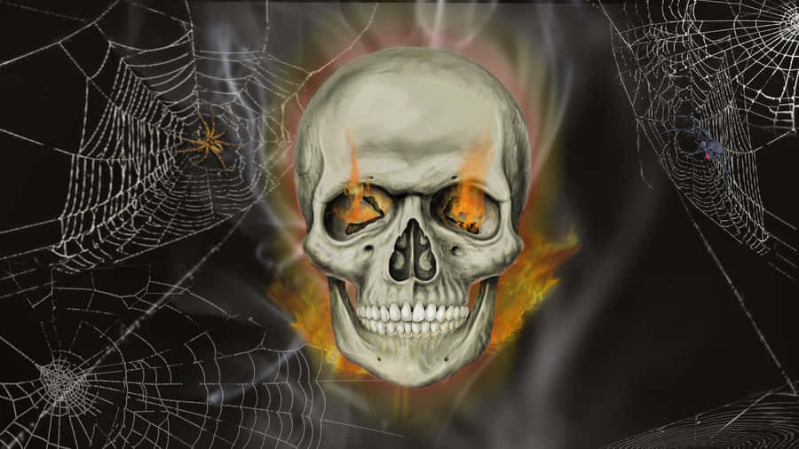 Spooky Halloween Skeleton Sitting On A Bench Wallpaper
